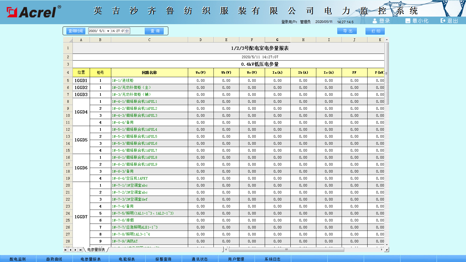 Acrel-2000电力监控系统在新疆英吉沙齐鲁纺织服装有限公司的应用